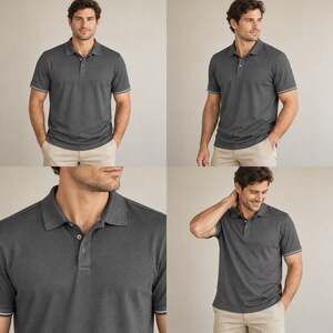 Scott James Polo Shirt Mens XL Charcoal Gray Textured Short Sleeve Contrast Trim